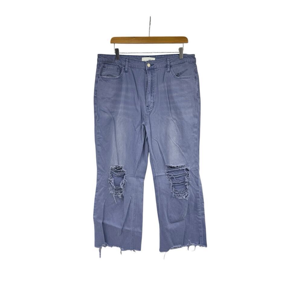 Vervet By Flying Monkey Cropped Distressed Straight Leg Purple Jeans Womens 32